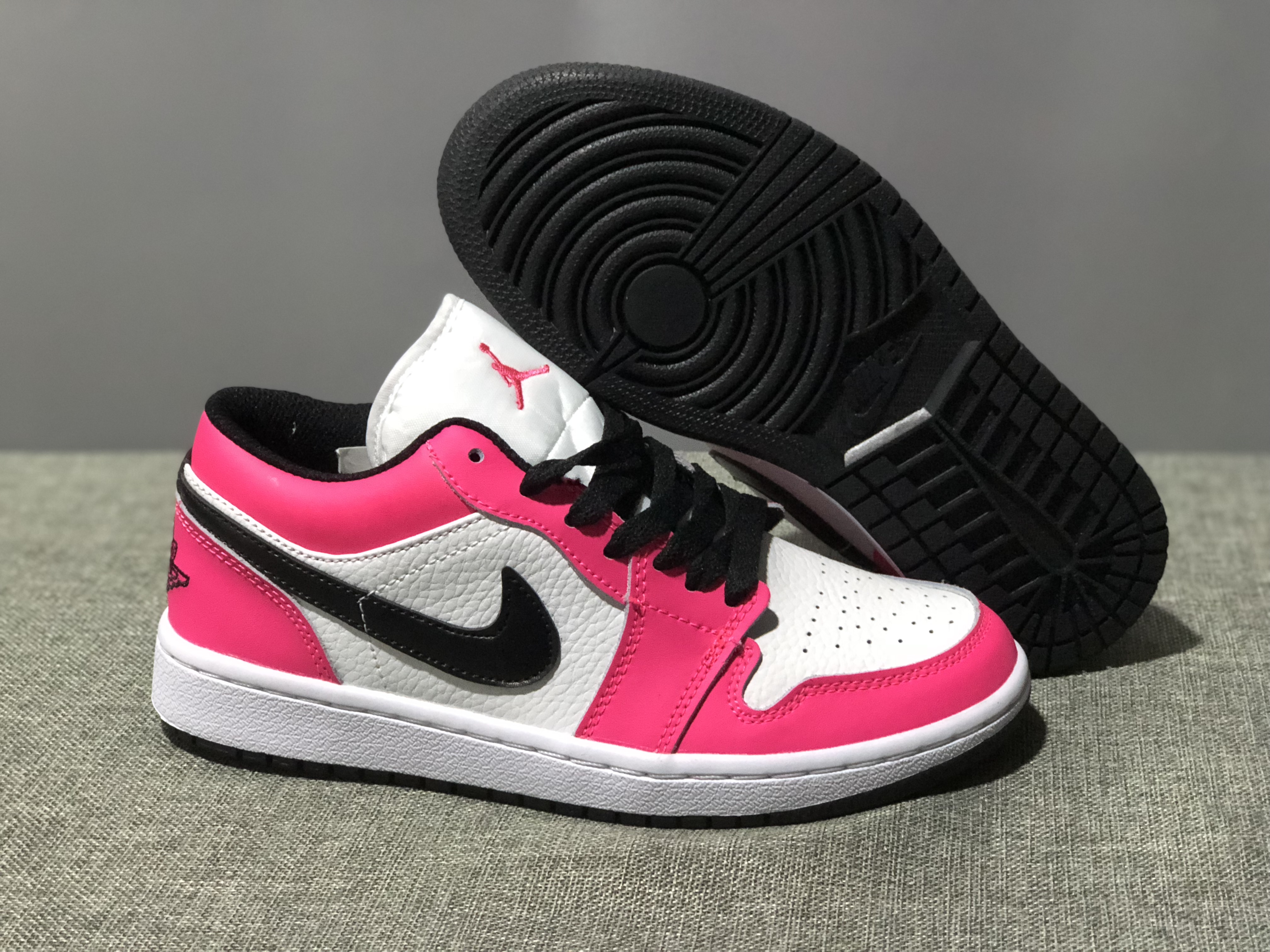 Women Air Jordan AJ1 Valentine's Day Pink White Black Shoes